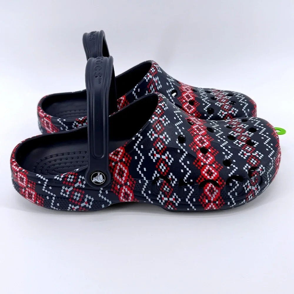 Crocs Baya Holiday Graphic Clog Mens Size 9 Navy Blue Fair Isle Comfy Gift‎ NWT